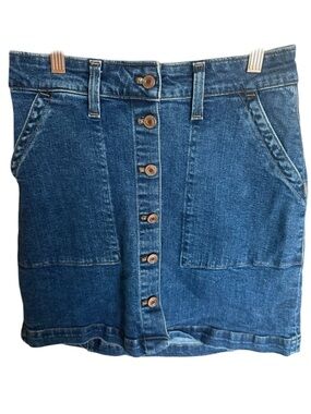 J.Crew Mercantile Denim Skirt Womens 0 Blue Button Front Stretch Mini Casual